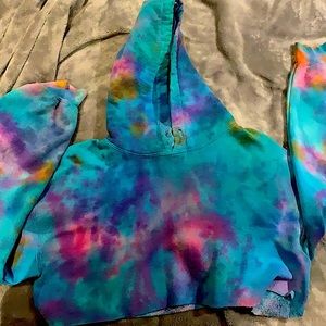 Tie dye coloured crop top hoodie